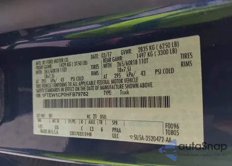 2017 Ford F-150 Xlt из США, поврежденный, VIN 1FTEW1CP0HFB79782